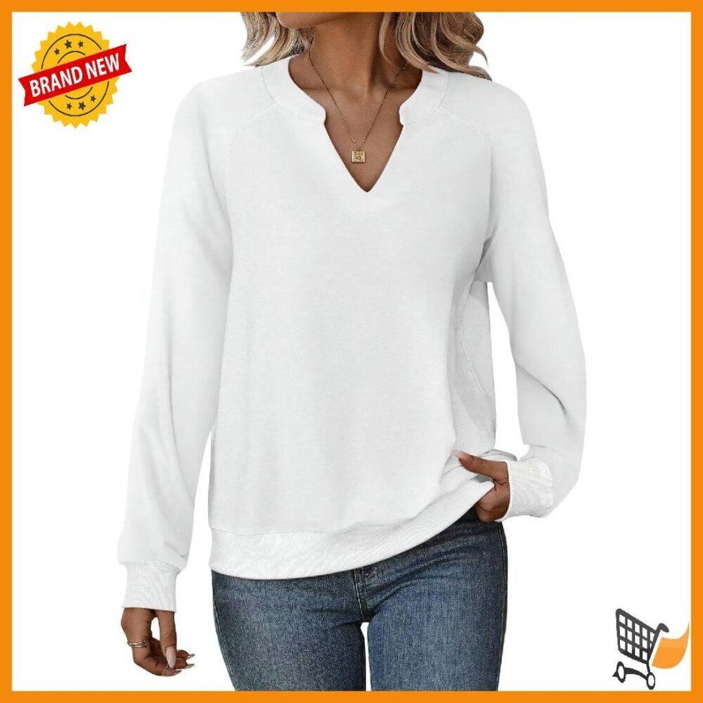 Women's Long Sleeve V-Neck Sweatshirt Cotton Spandex Casual Pullover